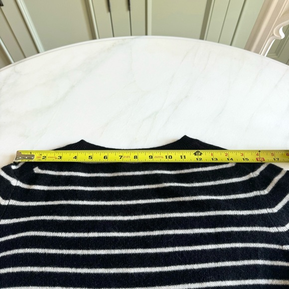 Nordstrom Cashmere Essential V-Neck Sweater Black and White Stripe Sz S - Picture 8 of 11